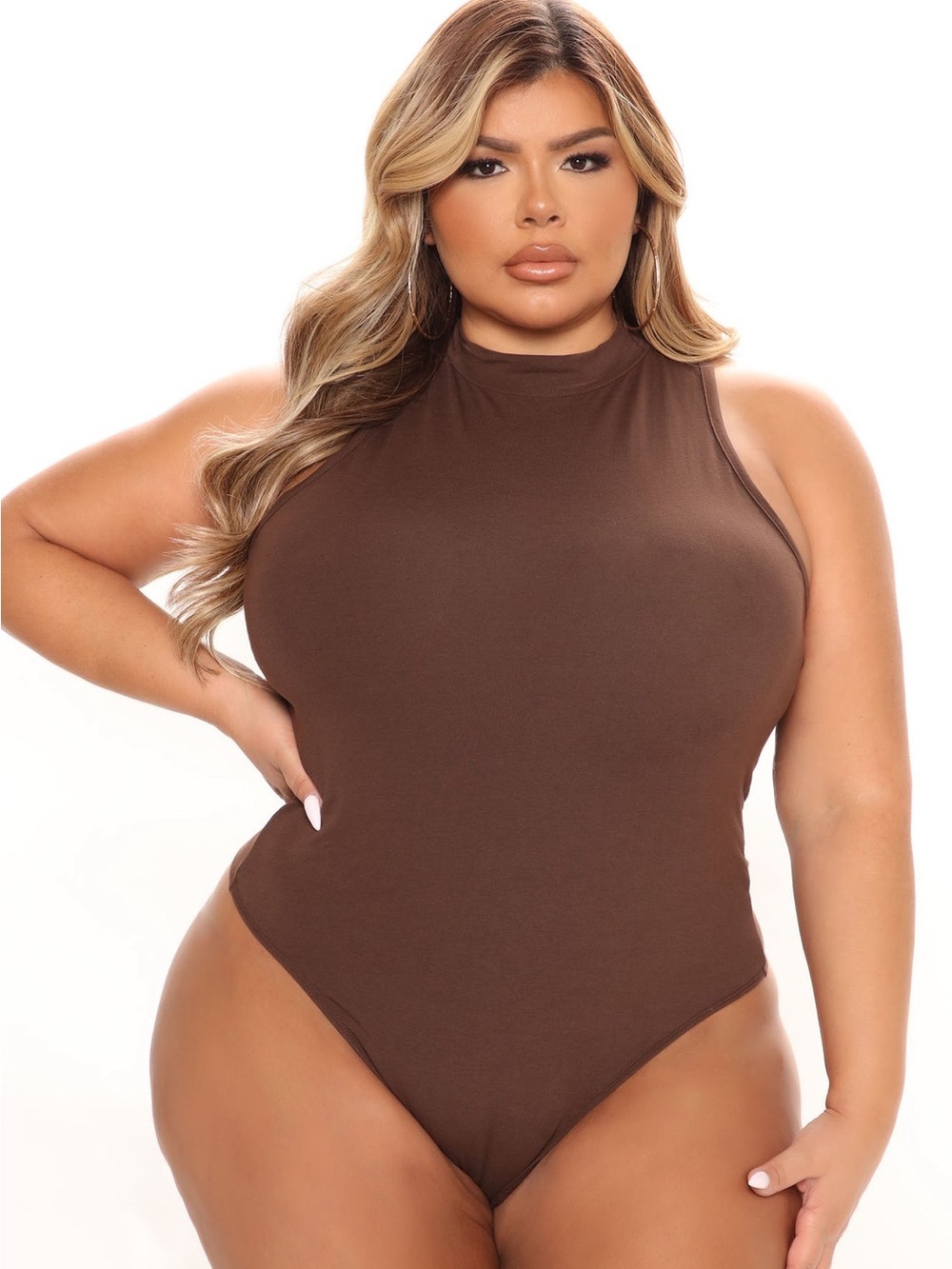 Fashion Nova Brown Sleeveless High Neck Bodysuit